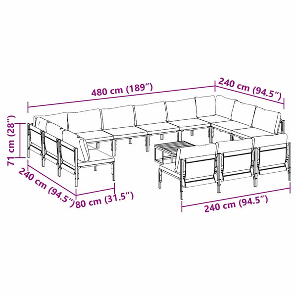 Gartensofa Set Schwarz mit Kissen 14-teilig