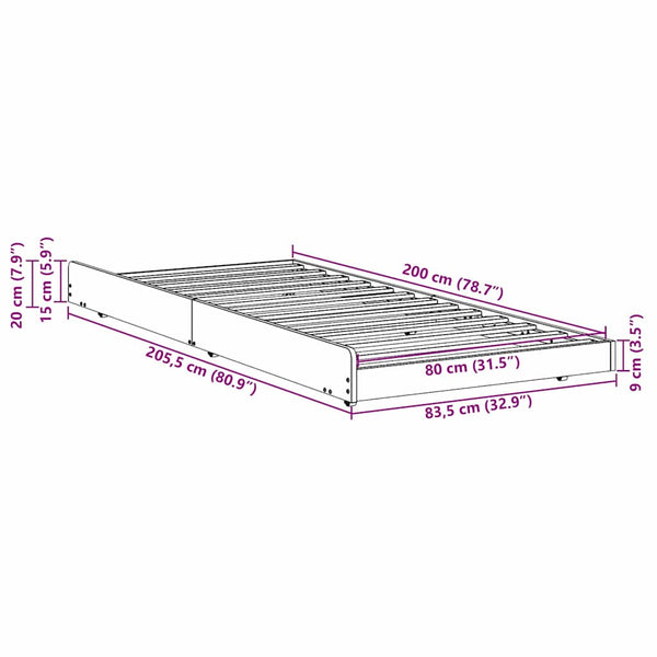 Bettgestell Braun 80x200 cm Kiefer Massivholz