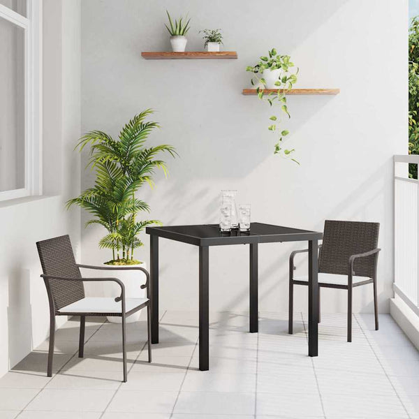 3-teilige Garten Essgruppe Braun Schwarz Rattan