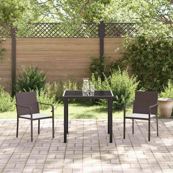 3-teilige Garten Essgruppe Braun Schwarz Rattan