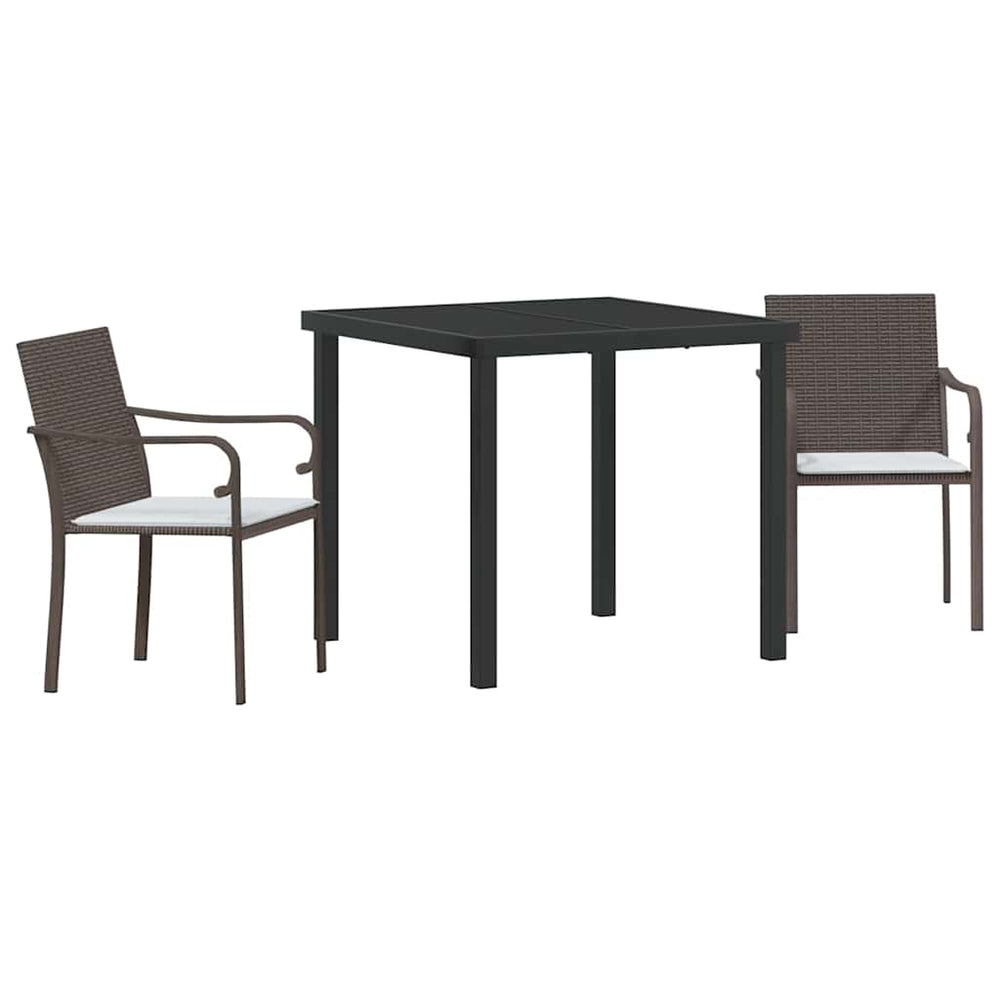 3-teilige Garten Essgruppe Braun Schwarz Rattan