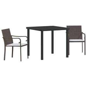 3-teilige Garten Essgruppe Braun Schwarz Rattan