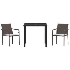 3-teilige Garten Essgruppe Braun Schwarz Rattan