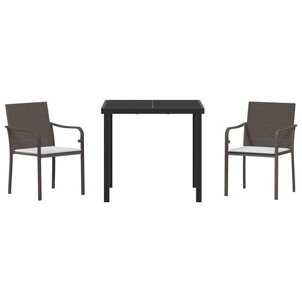 3-teilige Garten Essgruppe Braun Schwarz Rattan