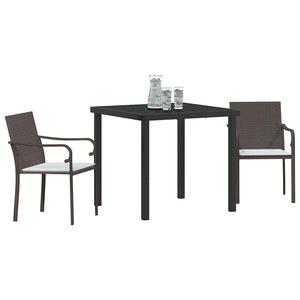 3-teilige Garten Essgruppe Braun Schwarz Rattan
