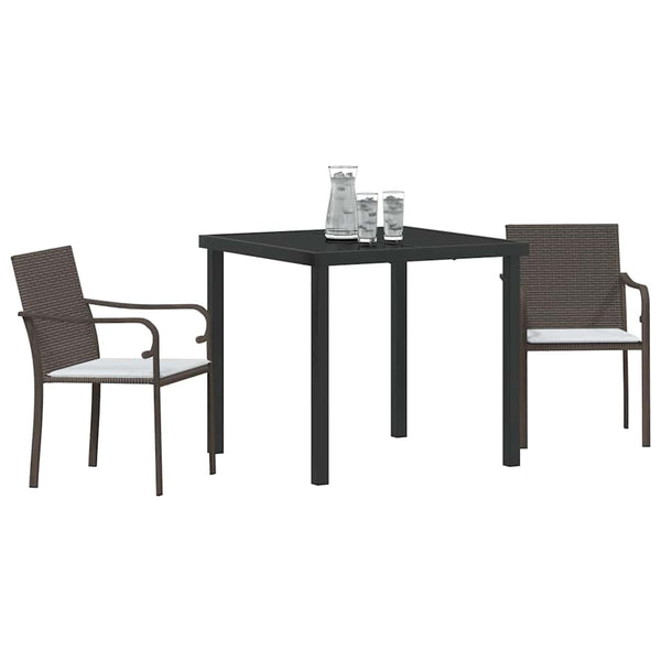 3-teilige Garten Essgruppe Braun Schwarz Rattan
