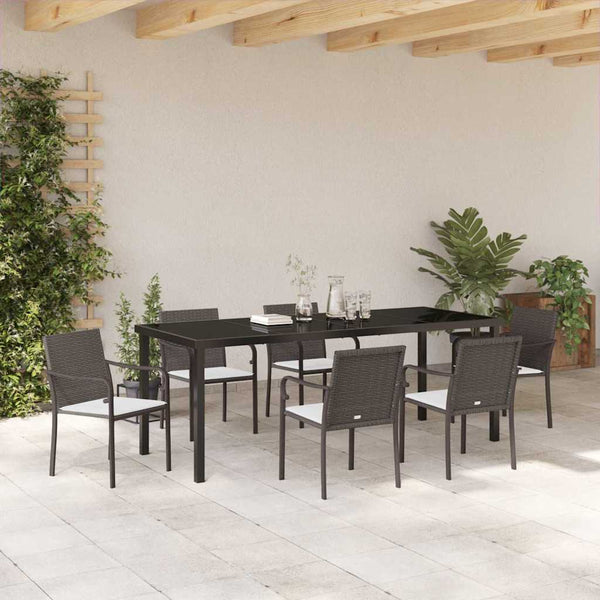 7-teilige Garten Essgruppe Braun Schwarz
