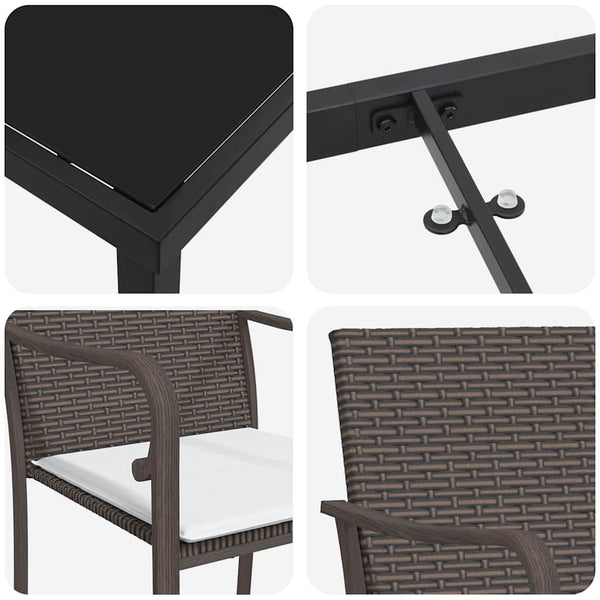 9-teilige Garten Essgruppe Braun Schwarz Rattan