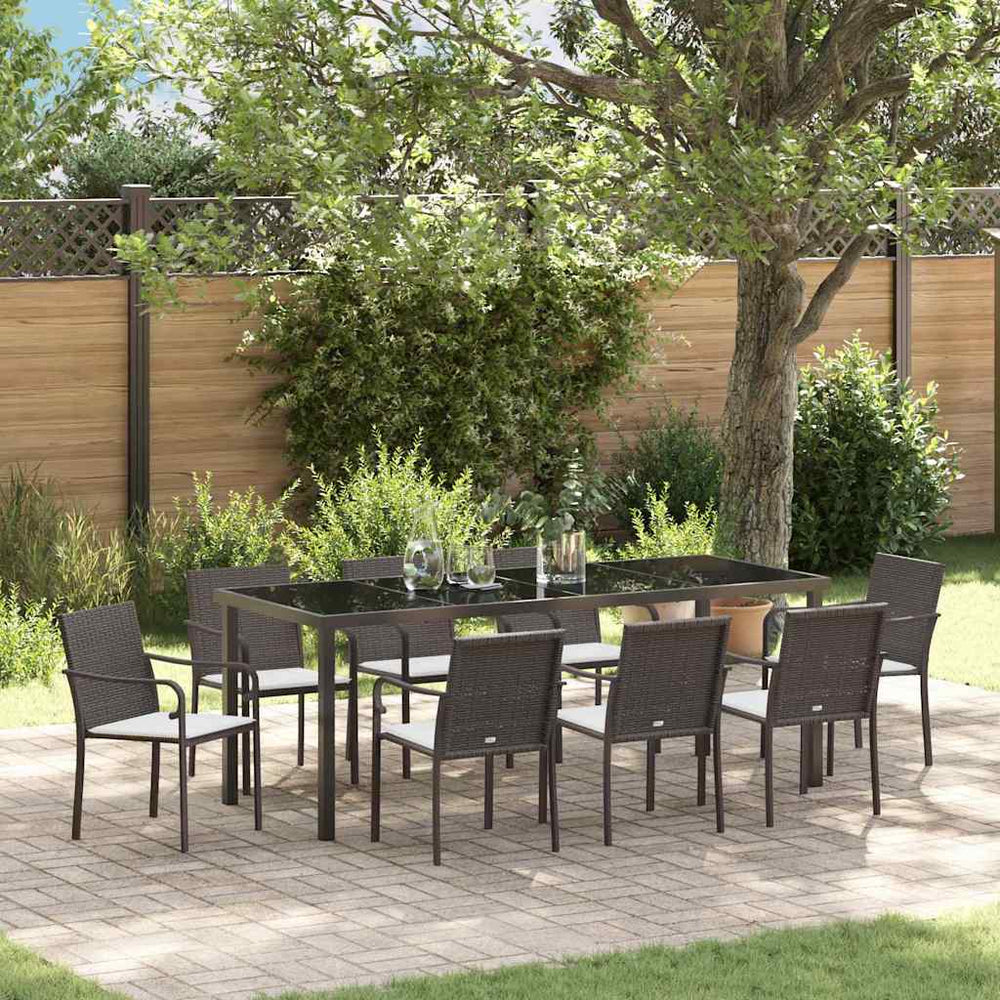 vidaXL Ensemble repas de jardin 9 pcs Rotin PE marron et noir