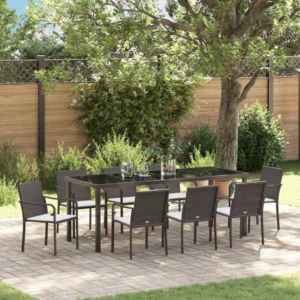 9-teilige Garten Essgruppe Braun Schwarz Rattan