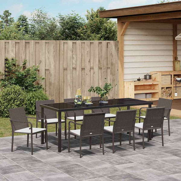 9-teilige Garten Essgruppe Braun Schwarz Rattan