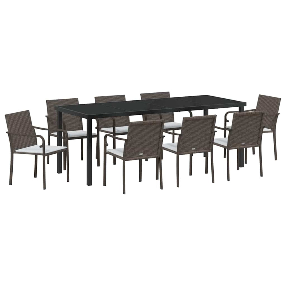 vidaXL Ensemble repas de jardin 9 pcs Rotin PE marron et noir