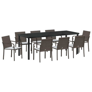 9-teilige Garten Essgruppe Braun Schwarz Rattan