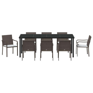 9-teilige Garten Essgruppe Braun Schwarz Rattan