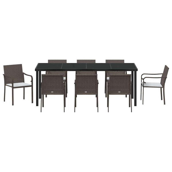 9-teilige Garten Essgruppe Braun Schwarz Rattan