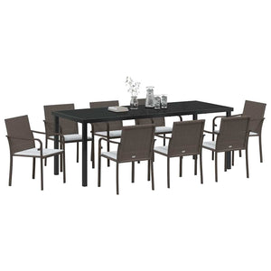 9-teilige Garten Essgruppe Braun Schwarz Rattan