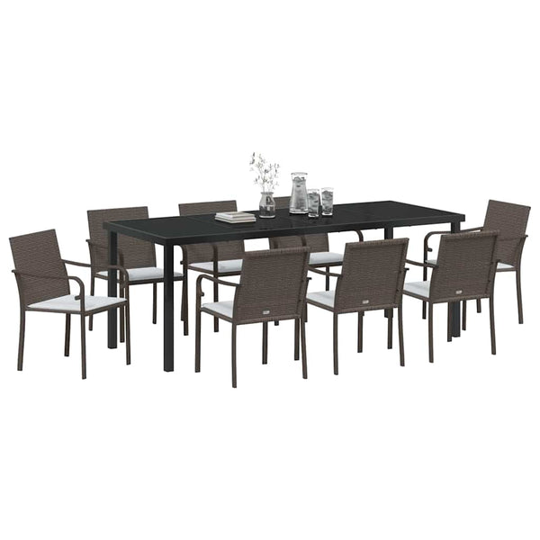 9-teilige Garten Essgruppe Braun Schwarz Rattan