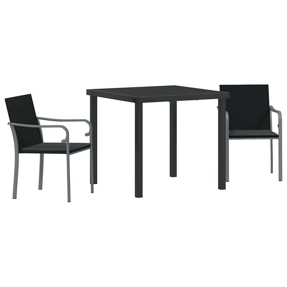 vidaXL Salon de jardin à dîner 3 pcs Noir et Gris Résine tressée