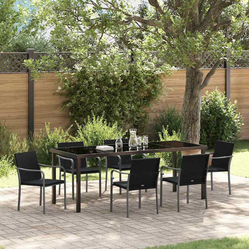 vidaXL Salon de jardin 7 pcs Résine tressée noir et gris