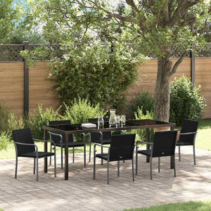 7-teilige Garten Essgruppe Schwarz Grau Rattan