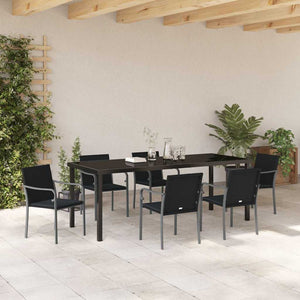 7-teilige Garten Essgruppe Schwarz Grau Rattan