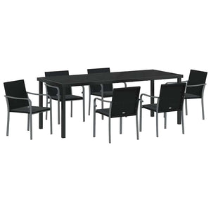 7-teilige Garten Essgruppe Schwarz Grau Rattan
