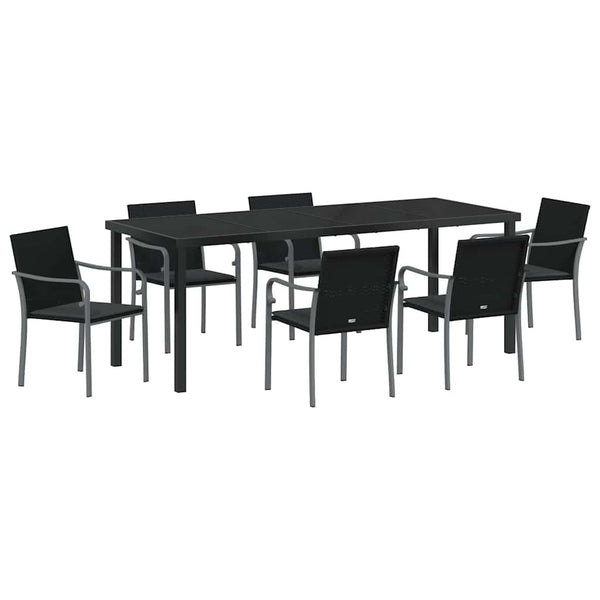 7-teilige Garten Essgruppe Schwarz Grau Rattan
