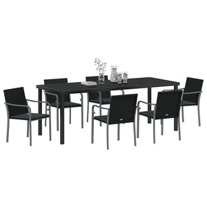 7-teilige Garten Essgruppe Schwarz Grau Rattan