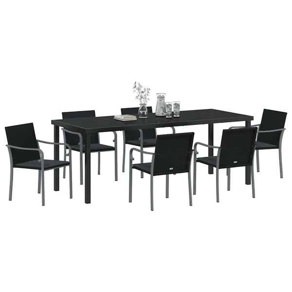 7-teilige Garten Essgruppe Schwarz Grau Rattan