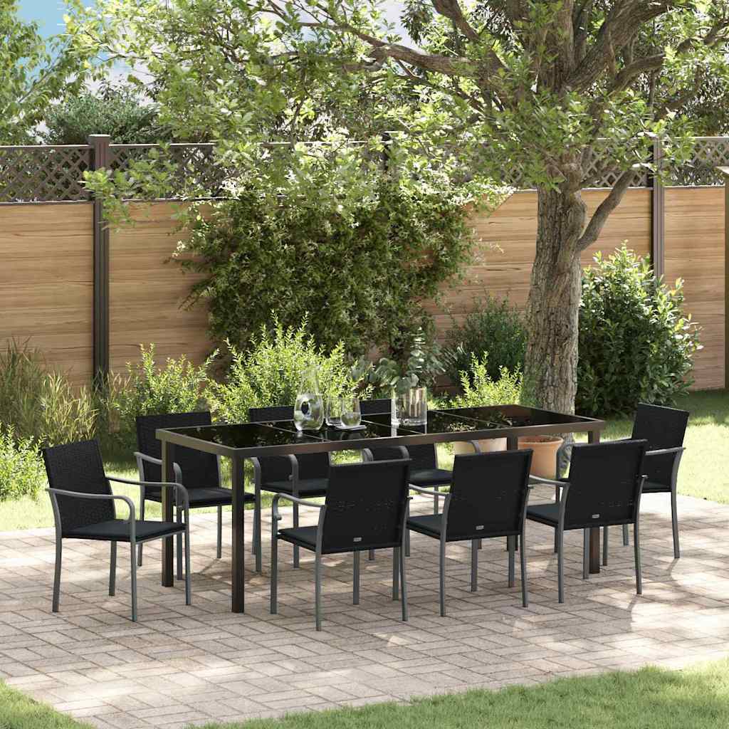 9-teilige Garten Essgruppe Schwarz Grau Rattan