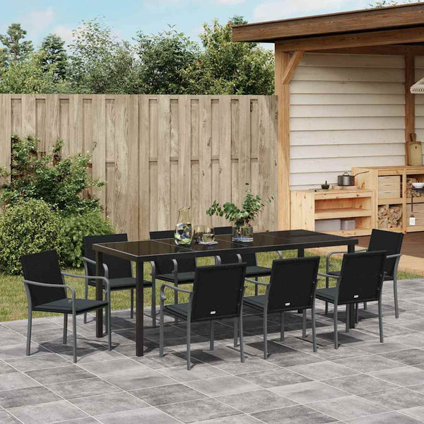 9-teilige Garten Essgruppe Schwarz Grau Rattan