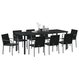 9-teilige Garten Essgruppe Schwarz Grau Rattan