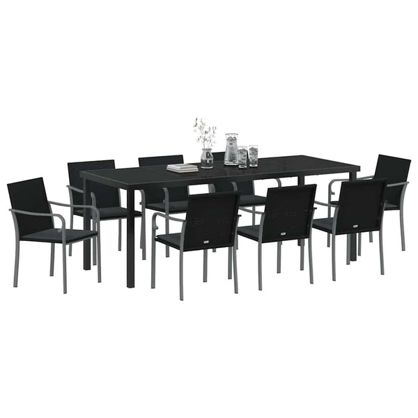 9-teilige Garten Essgruppe Schwarz Grau Rattan