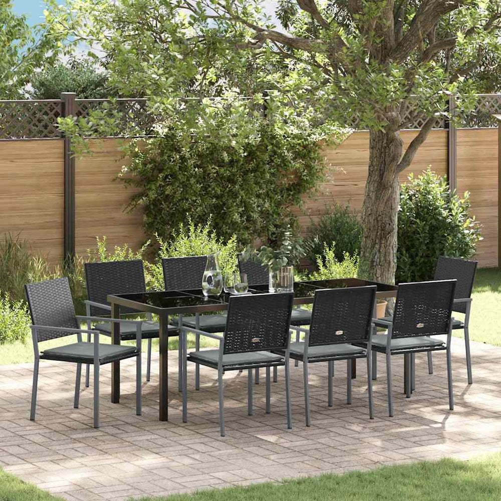 vidaXL Salon de jardin 9 pcs Noir et gris clair résine tressée