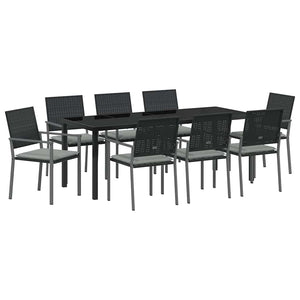9-teilige Garten Essgruppe Schwarz & Hellgrau