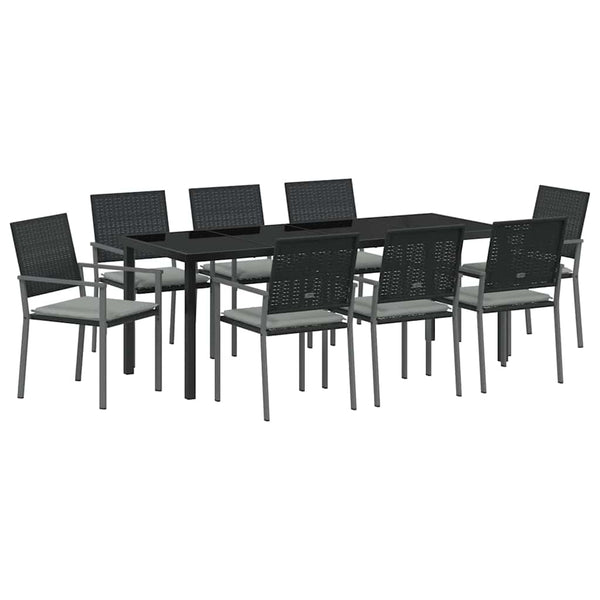 9-teilige Garten Essgruppe Schwarz & Hellgrau