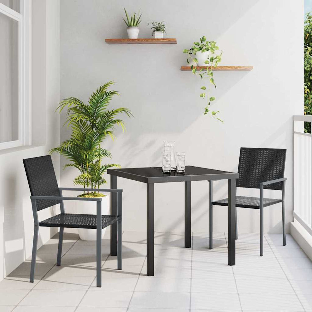 3-teilige Garten Essgruppe Schwarz Rattan