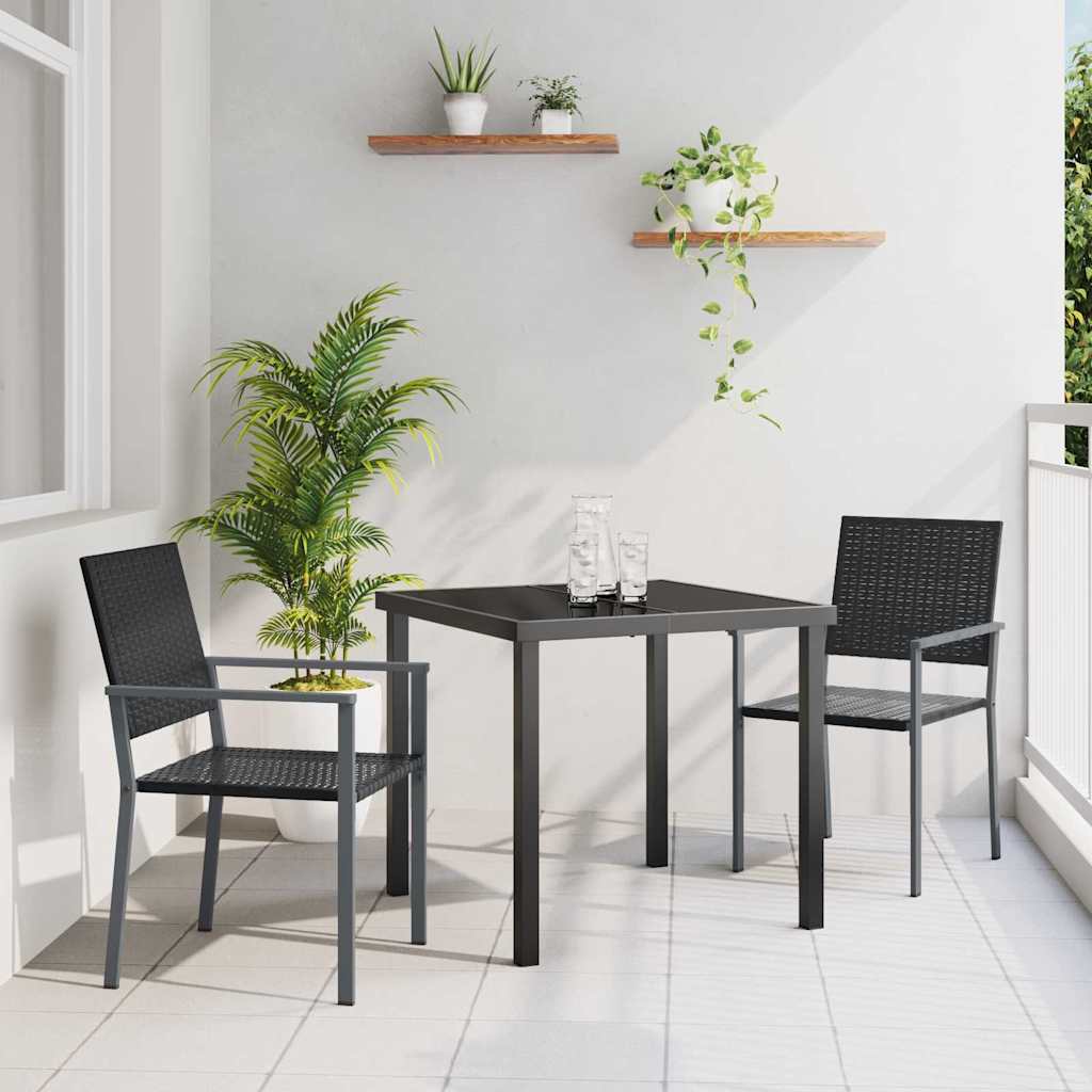 3-teilige Garten Essgruppe Schwarz Rattan