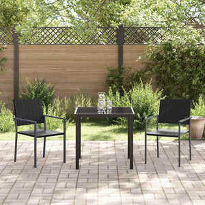 3-teilige Garten Essgruppe Schwarz Rattan