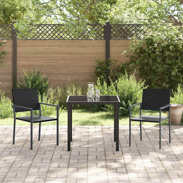 3-teilige Garten Essgruppe Schwarz Rattan