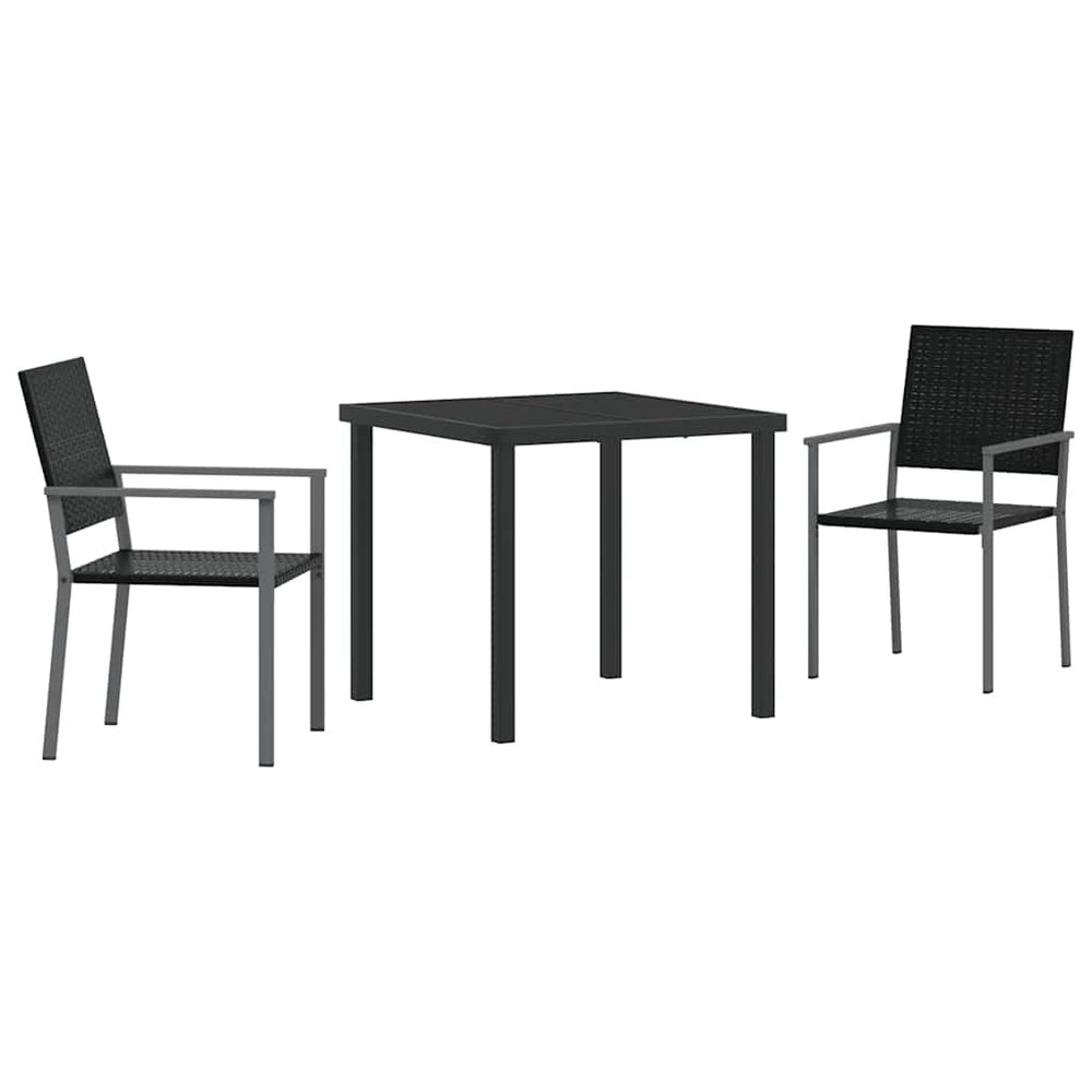 3-teilige Garten Essgruppe Schwarz Rattan