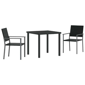 3-teilige Garten Essgruppe Schwarz Rattan