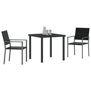 3-teilige Garten Essgruppe Schwarz Rattan