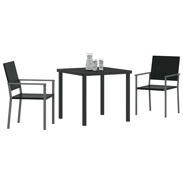 3-teilige Garten Essgruppe Schwarz Rattan