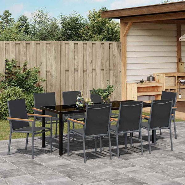 Garten Essgruppe 9-teilig, Schwarz Stahl