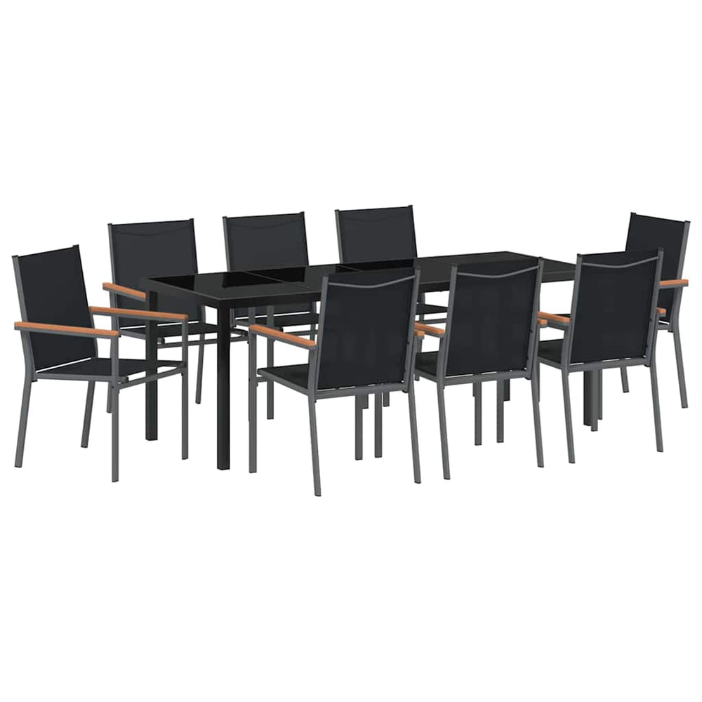 vidaXL Ensemble de salle à manger de jardin 9 pcs Noir Acier poudré