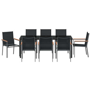 Garten Essgruppe 9-teilig, Schwarz Stahl