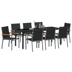 Garten Essgruppe 9-teilig, Schwarz Stahl