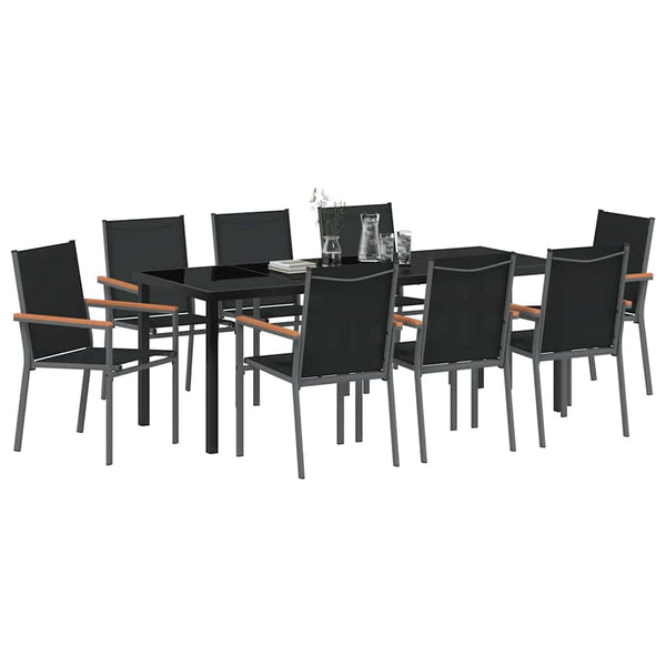 Garten Essgruppe 9-teilig, Schwarz Stahl