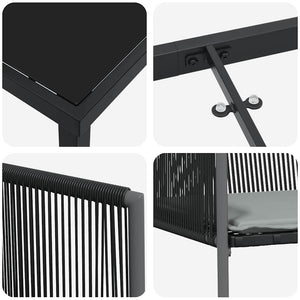 Garten Essgruppe 7-teilig Schwarz Rattan
